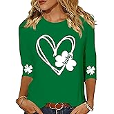 Potia St Patricks Day Shirt for Women 3/4 Long Sleeve Love Shamrock Paddys Day Shirts Irish Lucky Clover Tee Tops