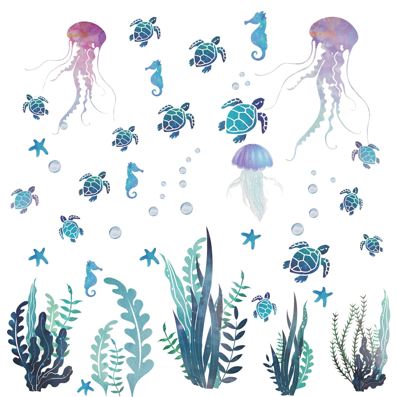 Blmhtwo 2 Pieces Under The Sea Wall Art, Bedroom & Bathroom Stickers - Sea Grass, Turtle, Seahorse, Starfish