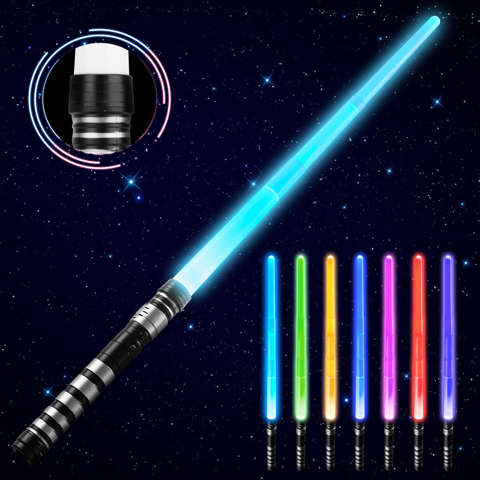 Light Up Saber for Kids with Electronic Lights & FX Sound, 7 Colors Changing LED Light Expandable Toy for Star Wars Roleplay Halloween Dress Up Parties (75cm-Silver)