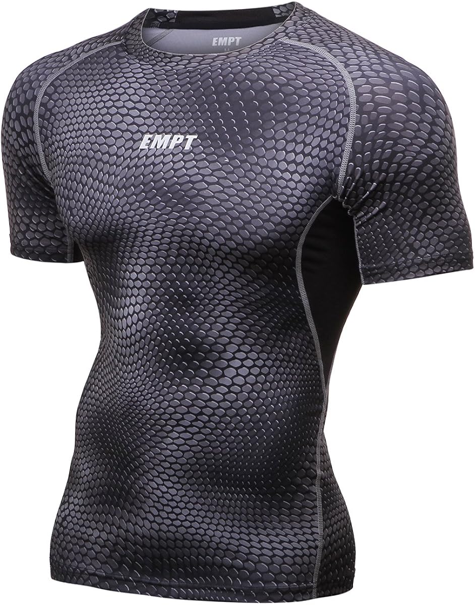 EMPT(イーエムピーティー) メンズコンプレッションウェア トップス [加圧 速乾]スポーツウェア 圧着スポーツインナー 半袖アンダーウェア (L, パイソンブラック)