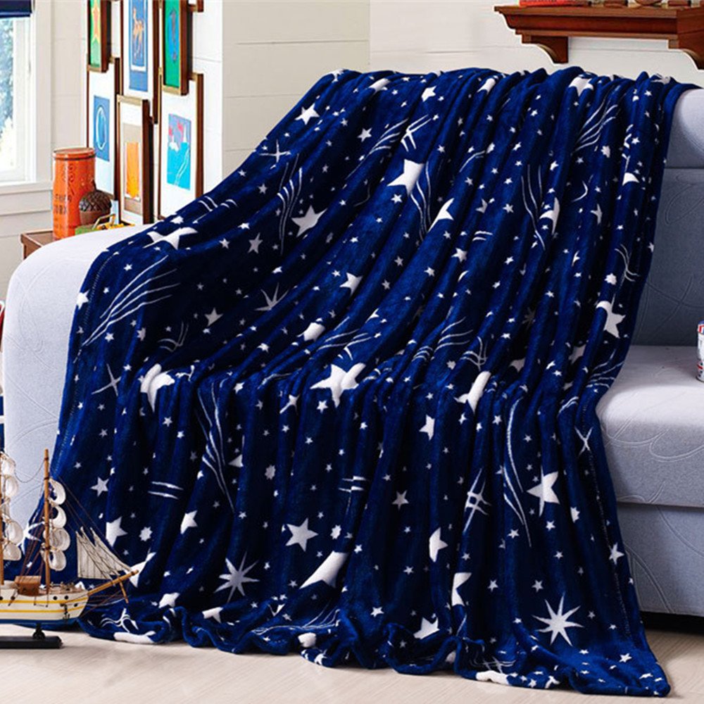 ZHH Star Throw Blanket Navy Blue Soft Flannel Baby Blanket, Warm