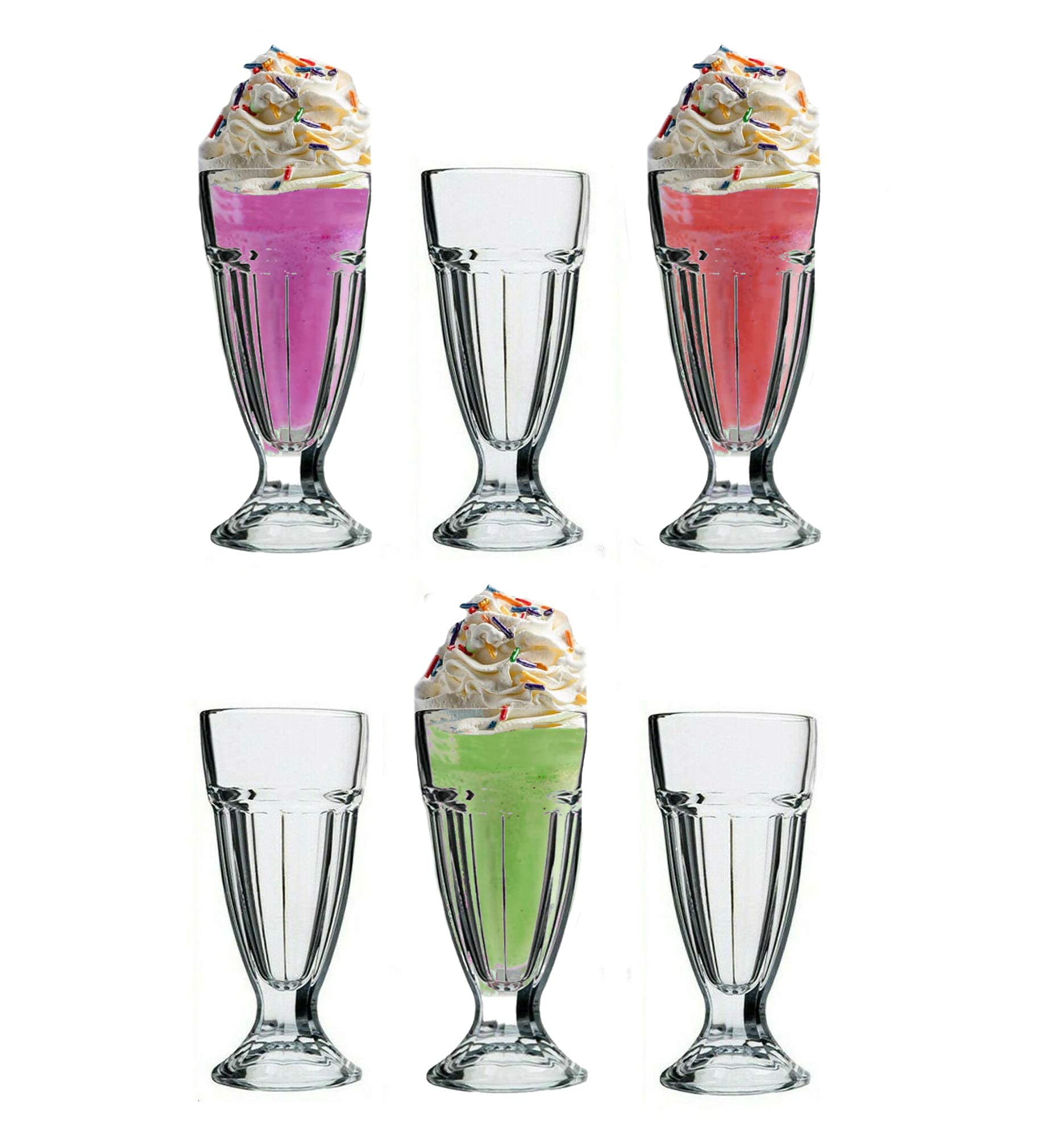 Set of 6 Knickerbocker Glory Dessert Sundae Ice Cream Glasses - American Diner Style Soda Fountain - 300ml Tall Smoothie Fruit Glasses