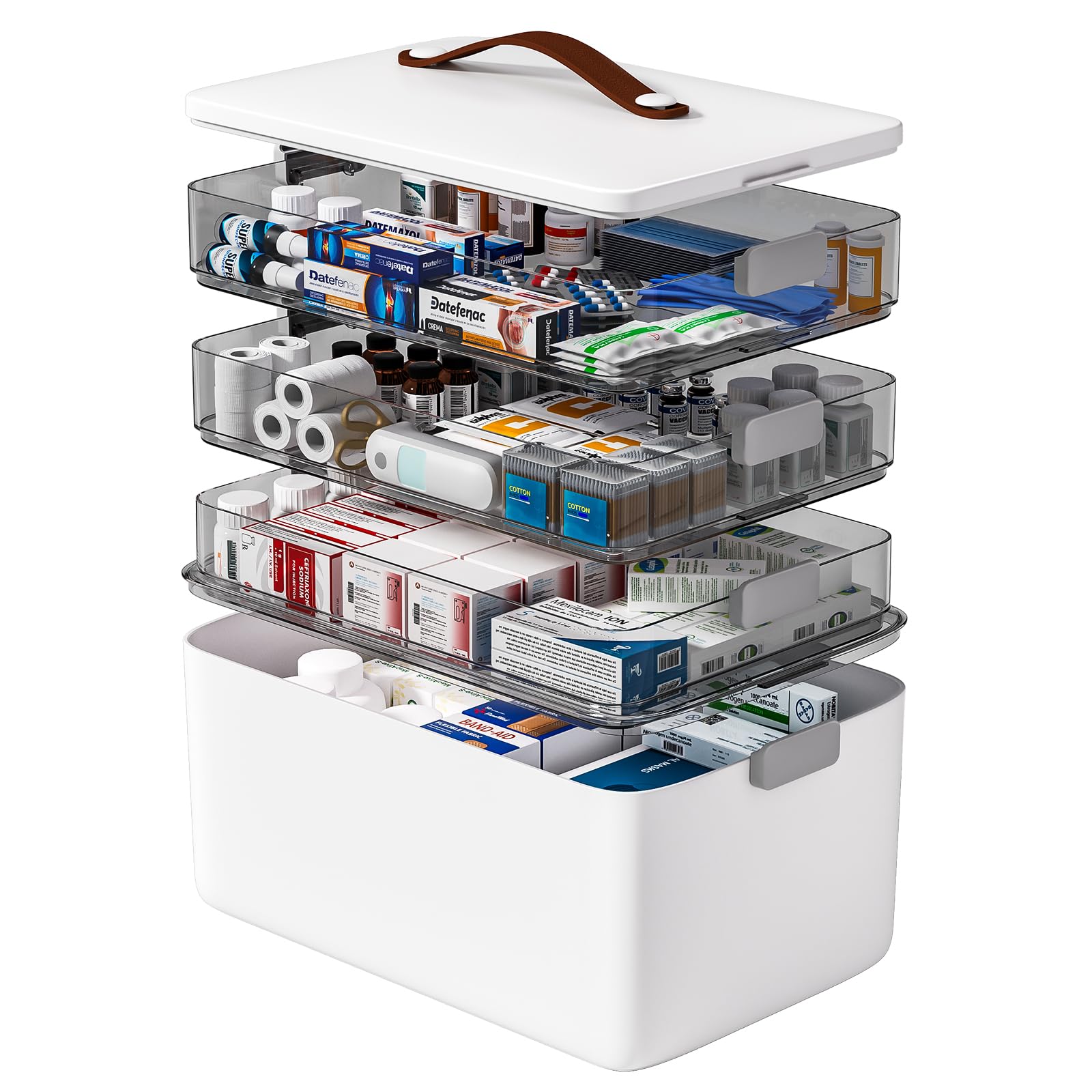 View 1 of ****BROKEN***FINAL SALE NO REFUND NO RETURN*****funest 4- Tier Medicine Storage Box Organizer Portable First Aid kit Box Empty with Handle, Multipurpose Medical Supply Organizer with Removable Tray, White