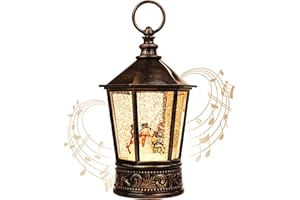 KAMPGO Christmas Snow Globe Swirling Glittering Christmas Lantern with Music & Timer, Home Christmas Table Decoration Water Glittering Lantern,Christmas Decorations