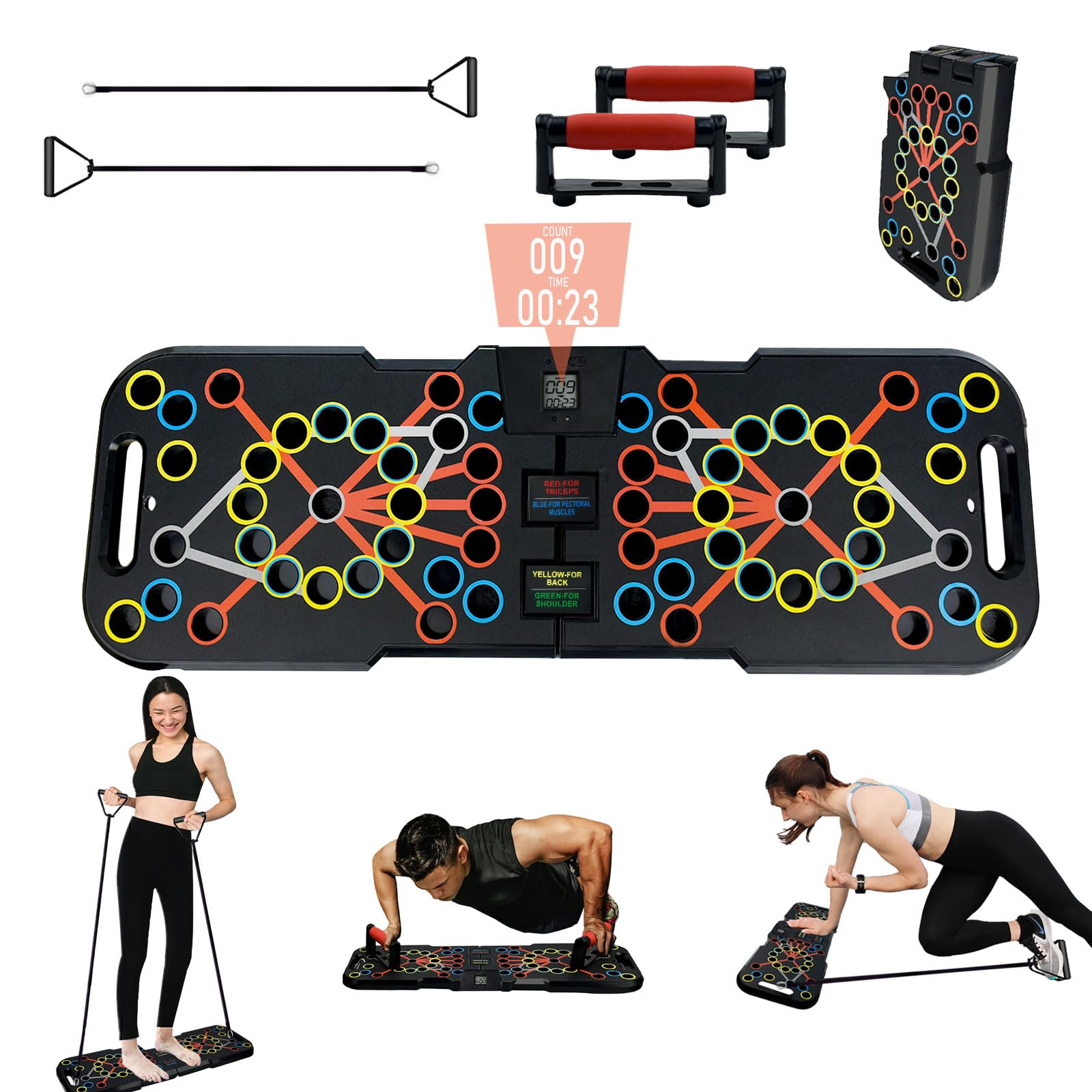 Surplex 41 In 1 Body Building Push Up Rack Board with Smart Counting&Resistance Bands, Foldable Colour-coded Power-press&Multi-function Push-up Fitness Stands Board for Muscle Training Sport Gym