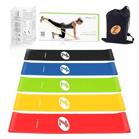 TOPLUS Fitnessbänder/Widerstandsbänder, 5set, Anleitung auf Deutsch und Tragebeutel – 5X Fitnessbänder, Widerstandsbänder, Gy