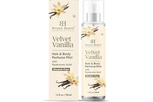 Botanic Hearth Velvet Vanilla Hair & Body Perfume Mist with Hyaluronic Acid, Alcohol-Free Formula, Long Lasting Fresh Vanilla Scent, Lightweight Body Spray for Women & Men, 3.4 fl oz / 100 ml