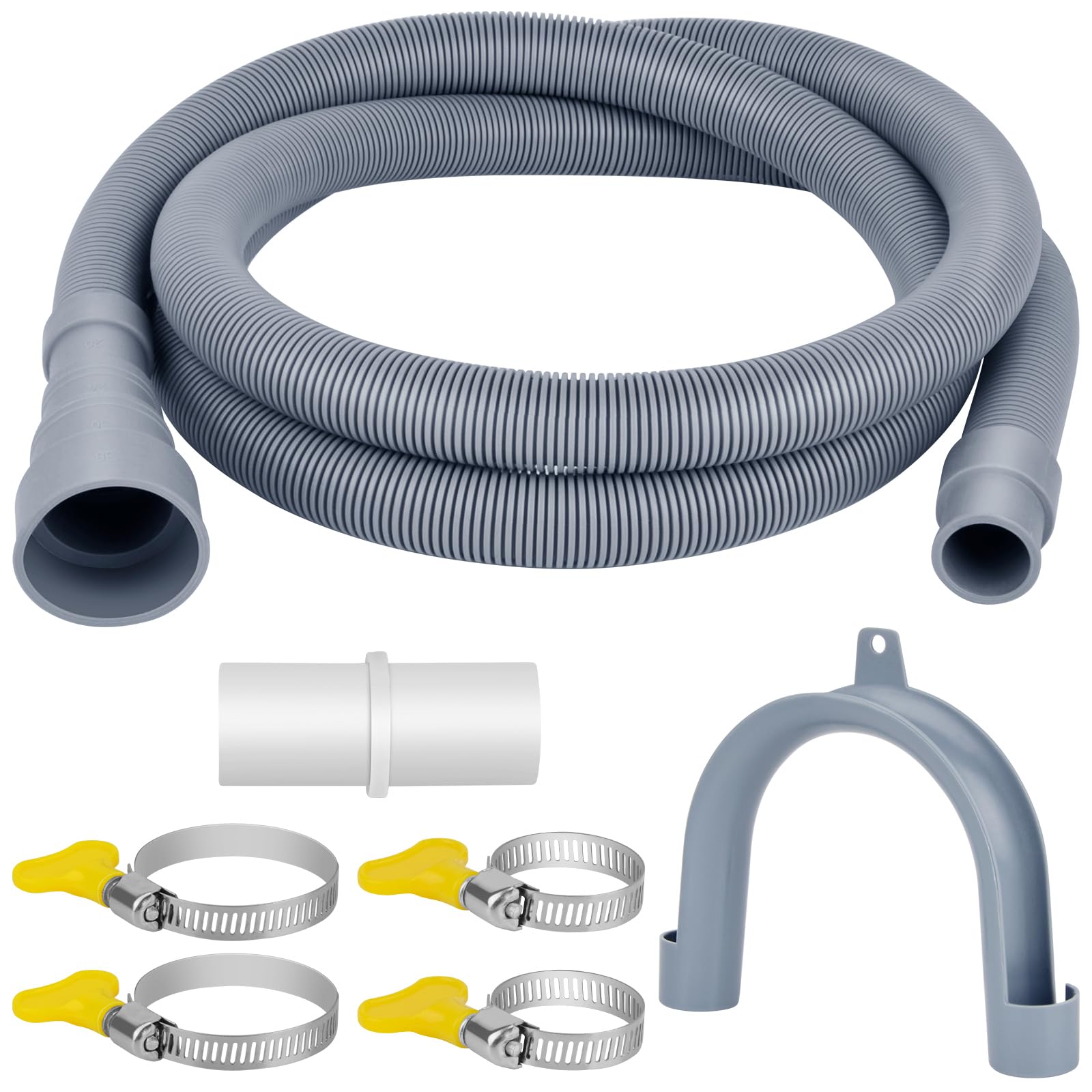 twoonto Drain Hose Extension for Washing Machines, 3M Universal Washing Machine Hose, Drain Hose Dishwasher Extension Set Including Hose Connector Hose Clamps U Bracket