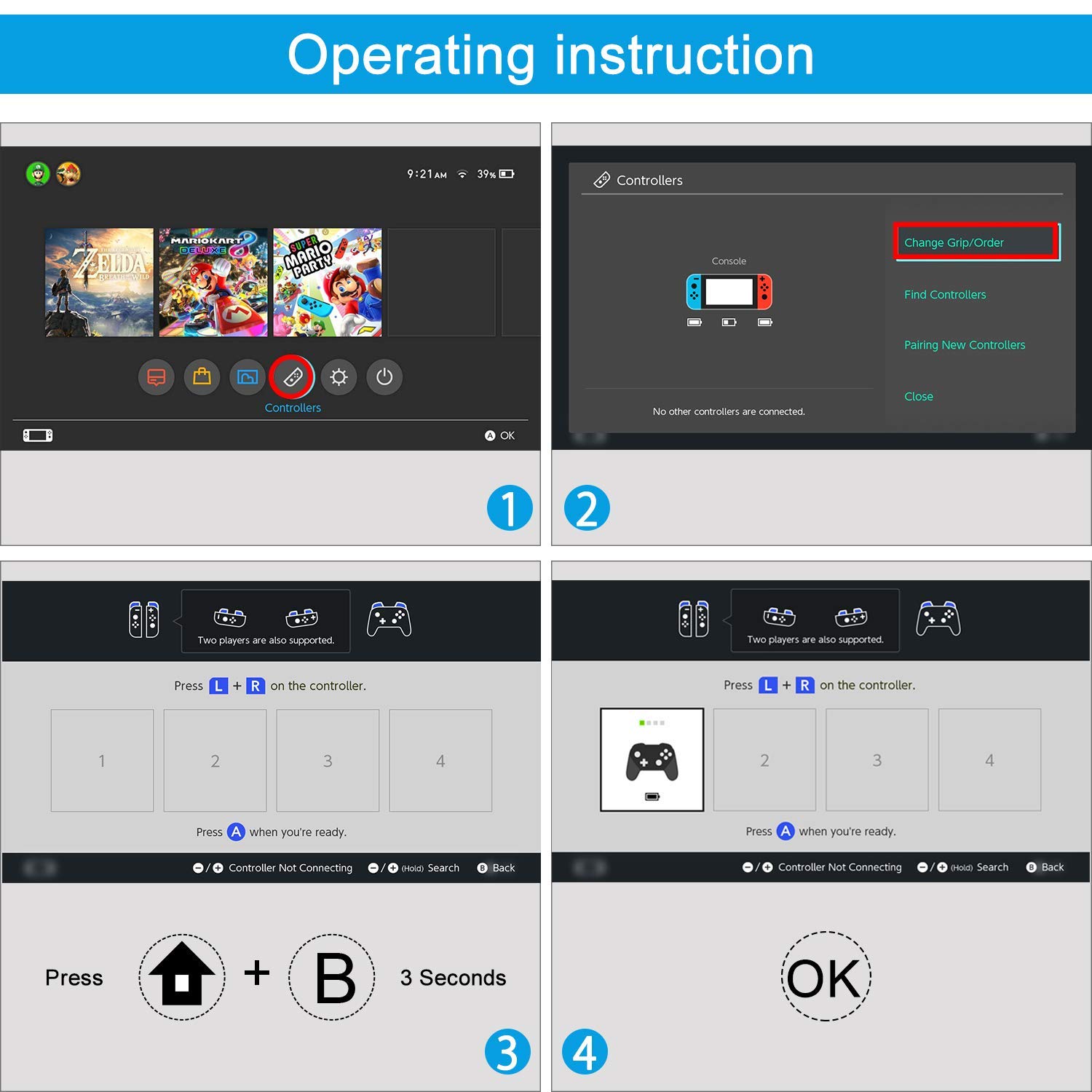 Switch Pro Controller,Wireless Switch Controller for Nintendo Console,with LED Type C Charging Cable(Red)