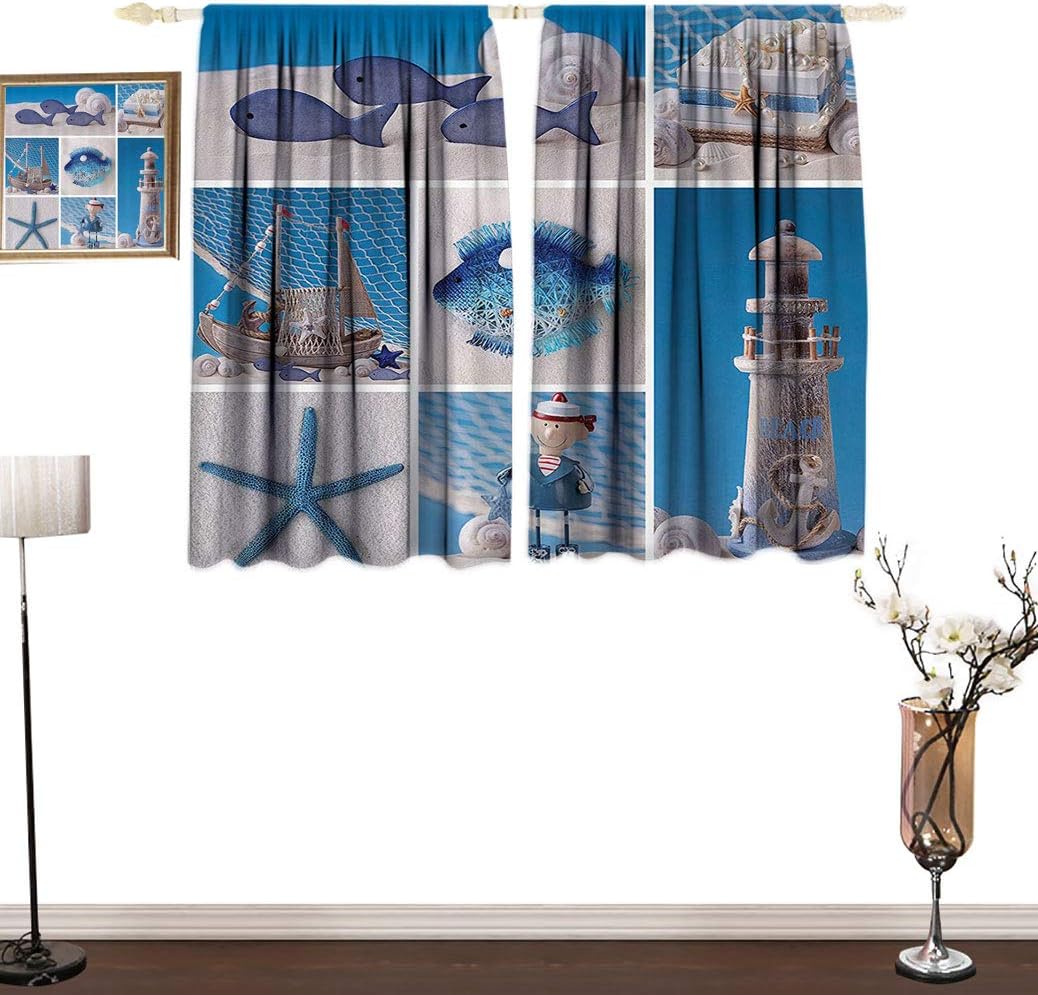 Nautical Curtain, Marine Theme Design Objects Fishes Shells Starfishes