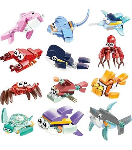 Bloques De Construcción Mini Animales Marinos – Pack De 10 Figuras De ABS Con Instrucciones, Juguetes Educativos Para Regalos De Aula, Cumpleaños Y Bolsas De Fiesta