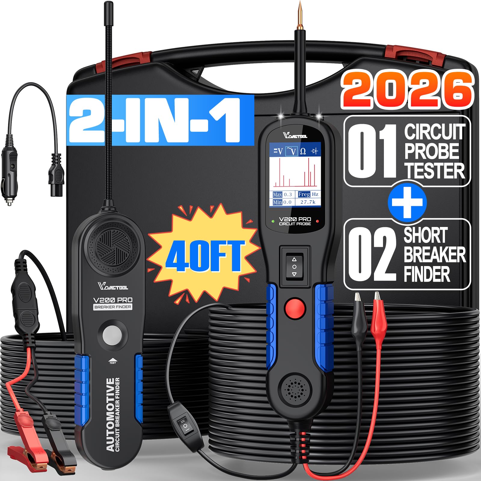 VDIAGTOOL V200 Pro Stromkreistester Kfz, Leitungssuchgerät Kabelbruch Suchgerät, Auto Elektro Öffnungs kurzschluss Kabeltracker,12V-24V AC DC Stromprüfer Durchgangsprüf Sicherungsfinder Relais Tester