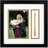 Golden State Art 10x10 Graduation Frame with Real Glass - Fits 5x7 Photo & Tassel - Double Mat (Whire Over Gold) Signature Collection - Diploma Frame with Tassel Holder for Wall Display