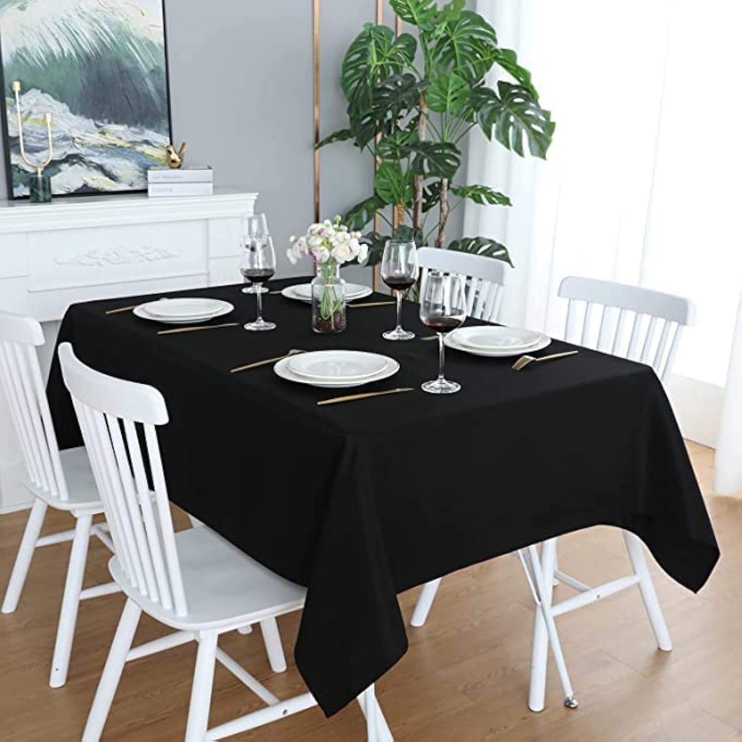 LivinEase Rectangular Tablecloth 140x200cm – 250 GSM Cotton Blend Black Table cloths for 4 to 6 Seater Table - Linen TableCloth Ideal for Christmas, Parties, Halloween and Every Occasions