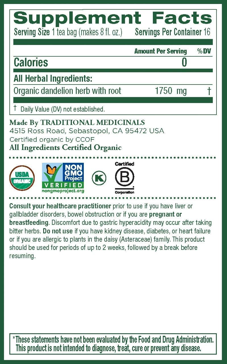 Traditional Medicinals Dandelion Leaf & Root Herbal Teas 16 Ea Pack of 3: Health & Personal Care