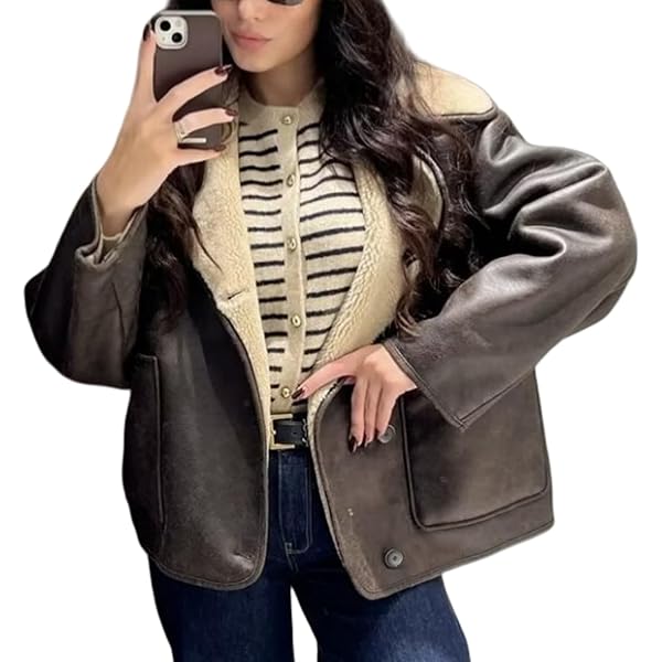 chouyatou Women's Winter Sherpa Lined Faux Leather Jacket Casual