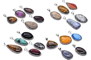 BEADS PLANET JAIPUR Any 5 PCS Mix Gemstones Handmade Pendant Silver Plated Mix Lot P 9057 P 9057