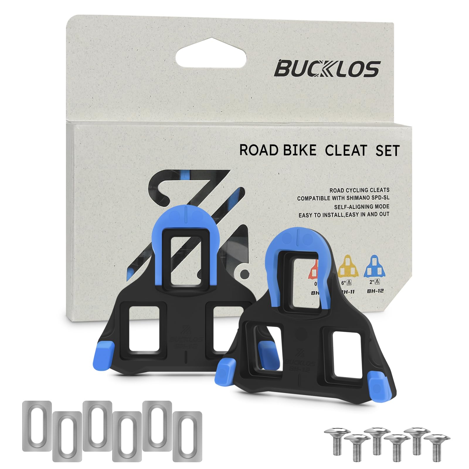 Photo 1 of BUCKLOS SPD SL Cleats for Road Bike Cycling Shoes Compatible with Shimano SPD-SL Pedals-BH10/BH11/BH12 Float Cleats for Indoor Peloton & Outdoor Bicycle Training(2 Degree-Blue)