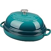 EDGING CASTING Enameled Oval Cast Iron Dutch Oven Pot with Lid, Bread Dutch Oven for Sourdough Bread Baking, Dutch Oven Bread, Bread Oven, 6QT, Darkcyan