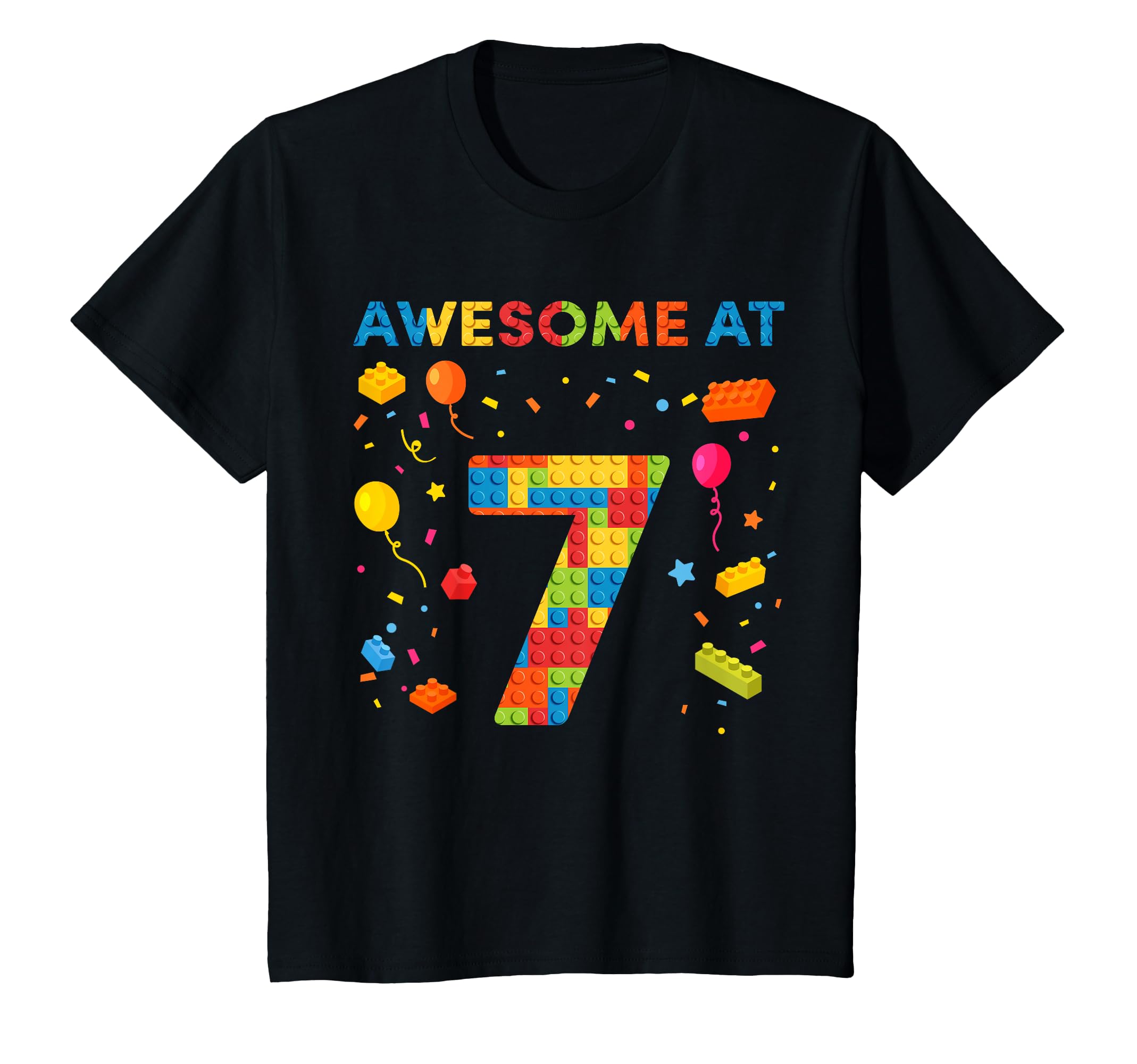 Photo 1 of Kids 7 Year Old Boy Building Blocks Birthday T-Shirt