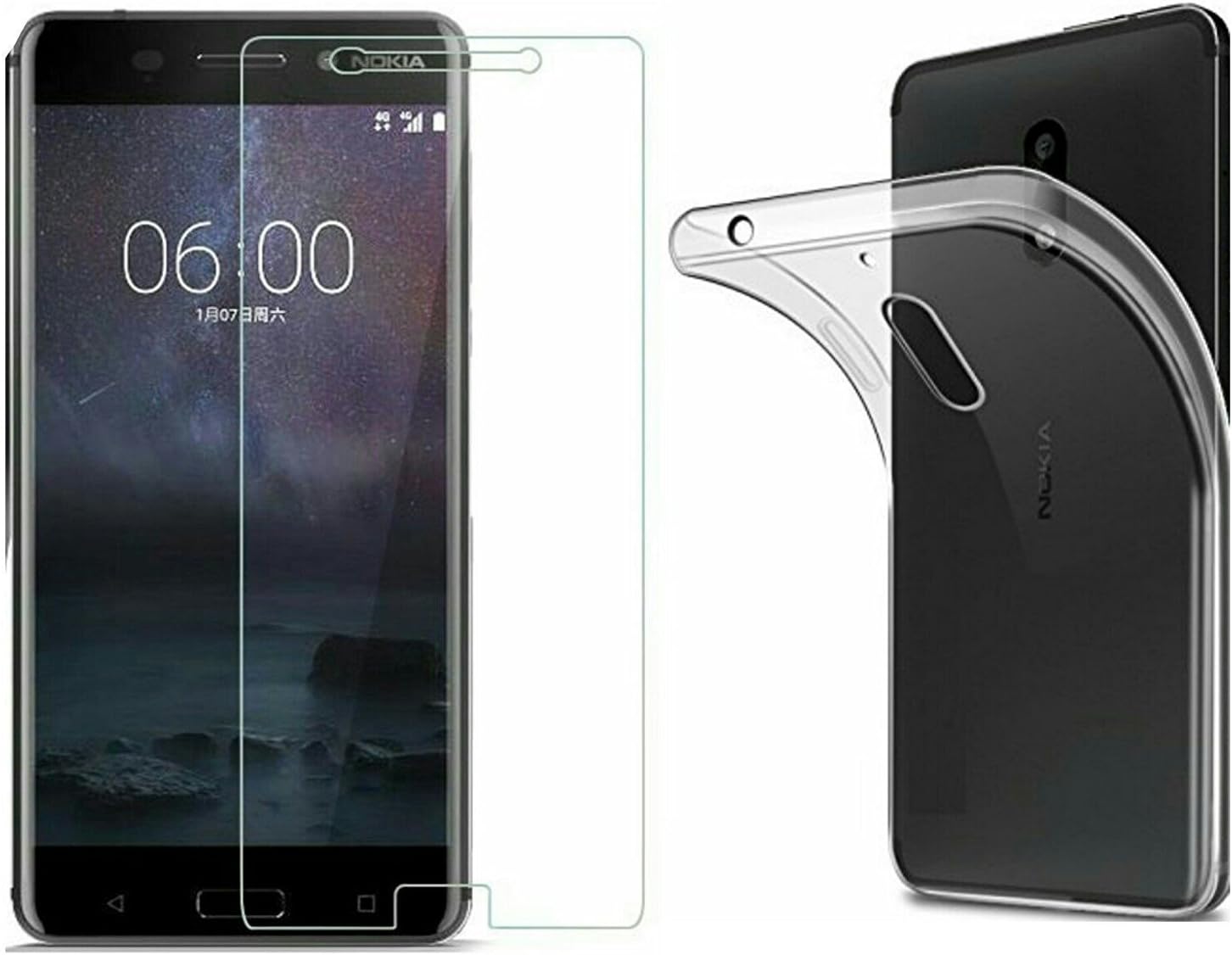 SHAC Soft Silicone Transparent Back Case+ Tempered Glass Screen Protector for Nokia 6
