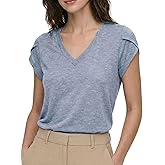 NUKELOLO V Neck Blouses for Women Petal Sleeve Summer Tops Capsule Wardrobe Essentials Dressy Casual Shirt