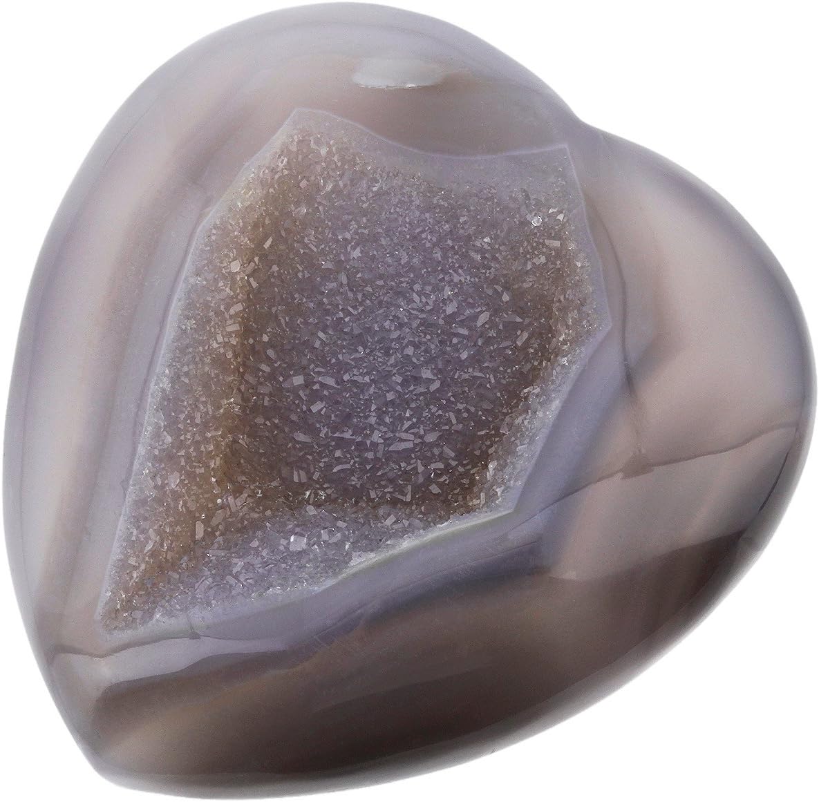 Shanxing Agate Geode Crystal Puff Heart Worry Healing Stone Palm Chakra Reiki 1.7"-2.4", Grey - Image 3
