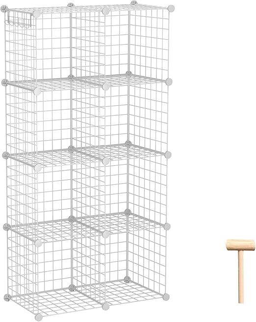 Amazon Com C Ahome Wire Storage Cubes Metal Grids Book Shelf Modular Shelving Units Stackable Bookcase 8 Cubes Closet Organizer For Home Office Kids Room 24 8 L X12 4 W X 48 4 H White Home
