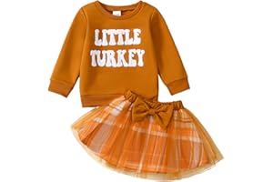 Tinypainter Toddler Girl Thanksgiving Outfit Little Turkey Sweatshirt+Bow Skirt Set Fall Clothes