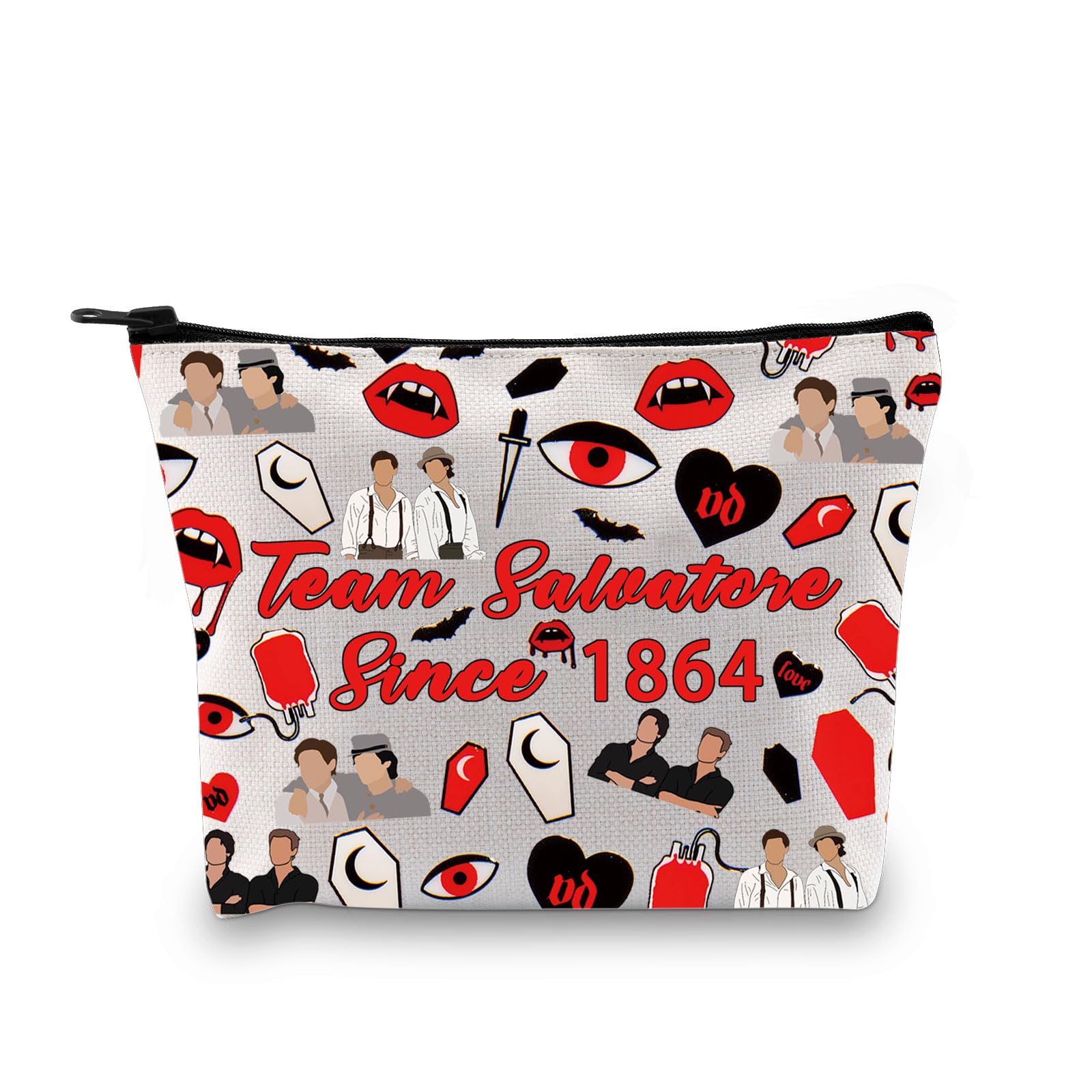Vampire TV Show Inspired Makeup Bag Team Damon Stefan Salvatore Since 1864 Cosmetic Bag TVD Merchandise Gift (Team Salvatore)
