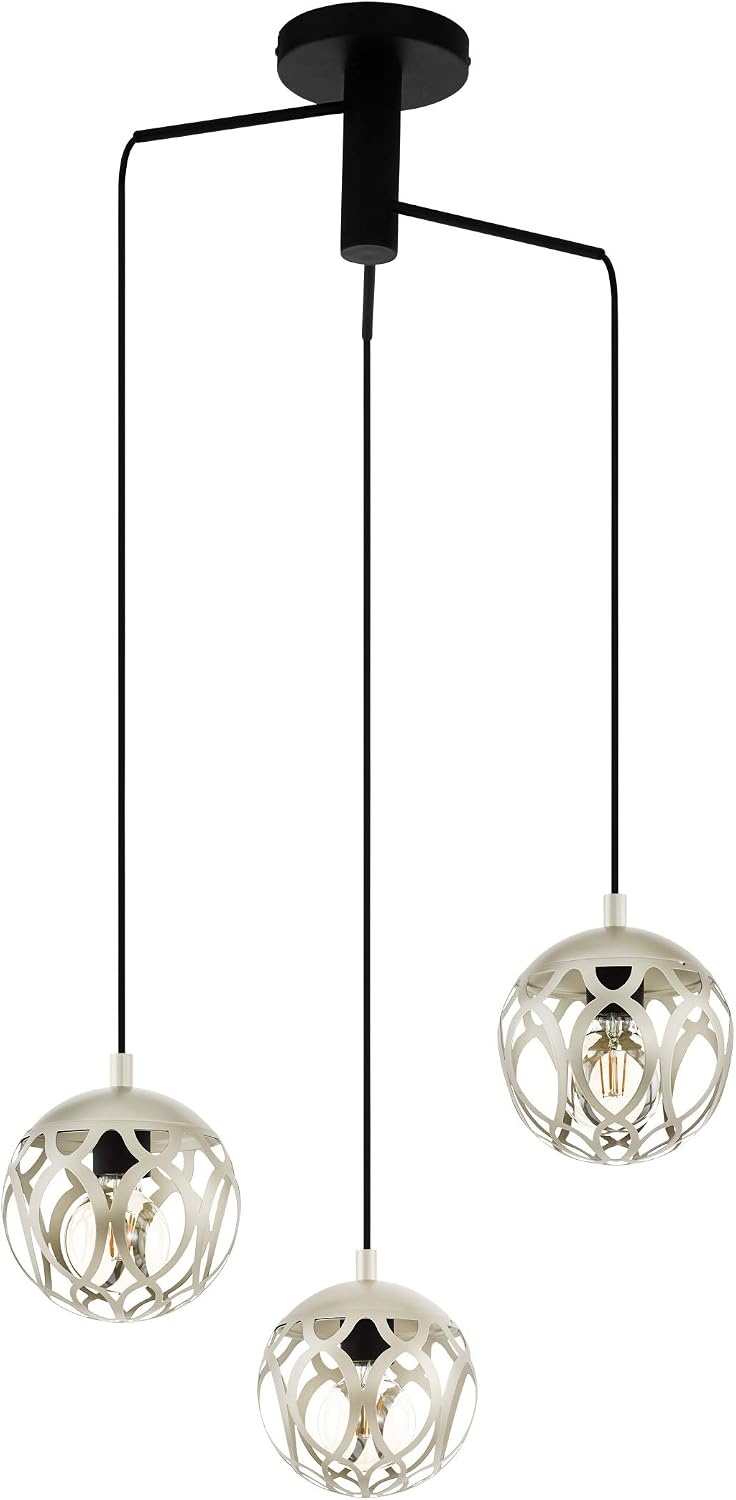 EGLO Mirtazza Pendant Light, 3-Bulb Vintage Country House Style, Steel Pendant Light in Champagne, Black, Dining Table Lamp - Image 3
