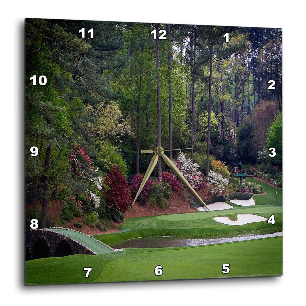 Photo 1 of 3dRose Wall Clock Silent - 10 inch - Augustas Amen Corner Golf Course - Golfers on Bridge - Landscape