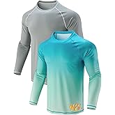 2 Pack Men's Sun Protection Long Sleeve Swim Shirts UPF 50+ Loose Fit Rash Guards Fishing Quick Dry Clothing