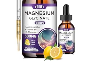 DILIB Magnesium Glycinate Supplement, Magnesium Liquid Drops with Magnesium Glycinate 500mg Vitamin B6, Ashwagandha, L - Theanine, Chamomile -Support Stress Relief, Bone, Muscle, Mood Vegan