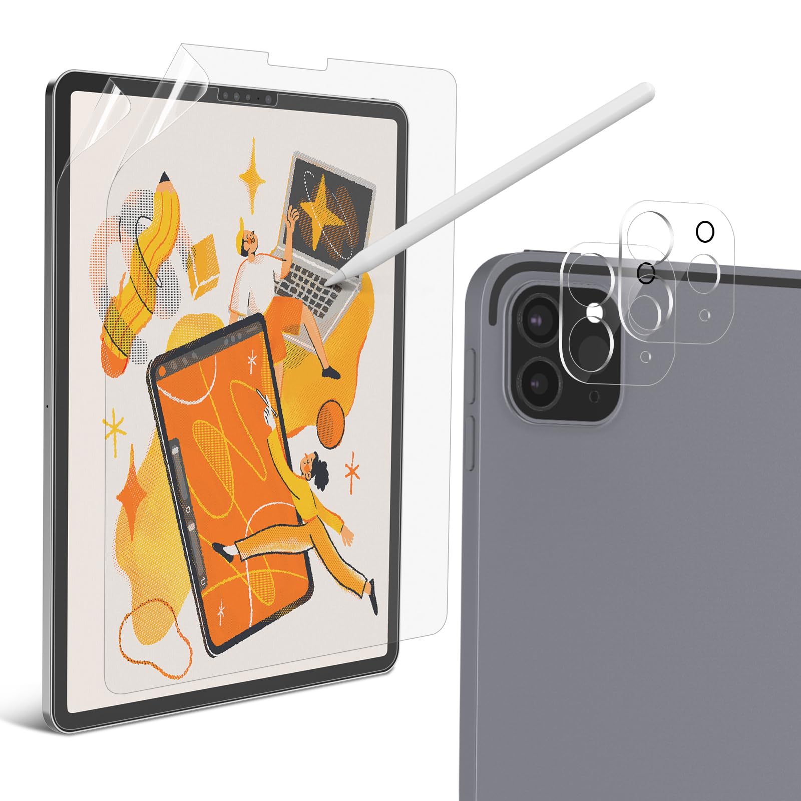 Photo 1 of KCT 2+2 Pack Paperfeel Screen Protector Compatible with iPad Pro 11 Inch 2021&2020 with Transparent Camera Lens Protector, Anti-Glare&Matte Compatible with Apple Pencil, for Writing & Drawing