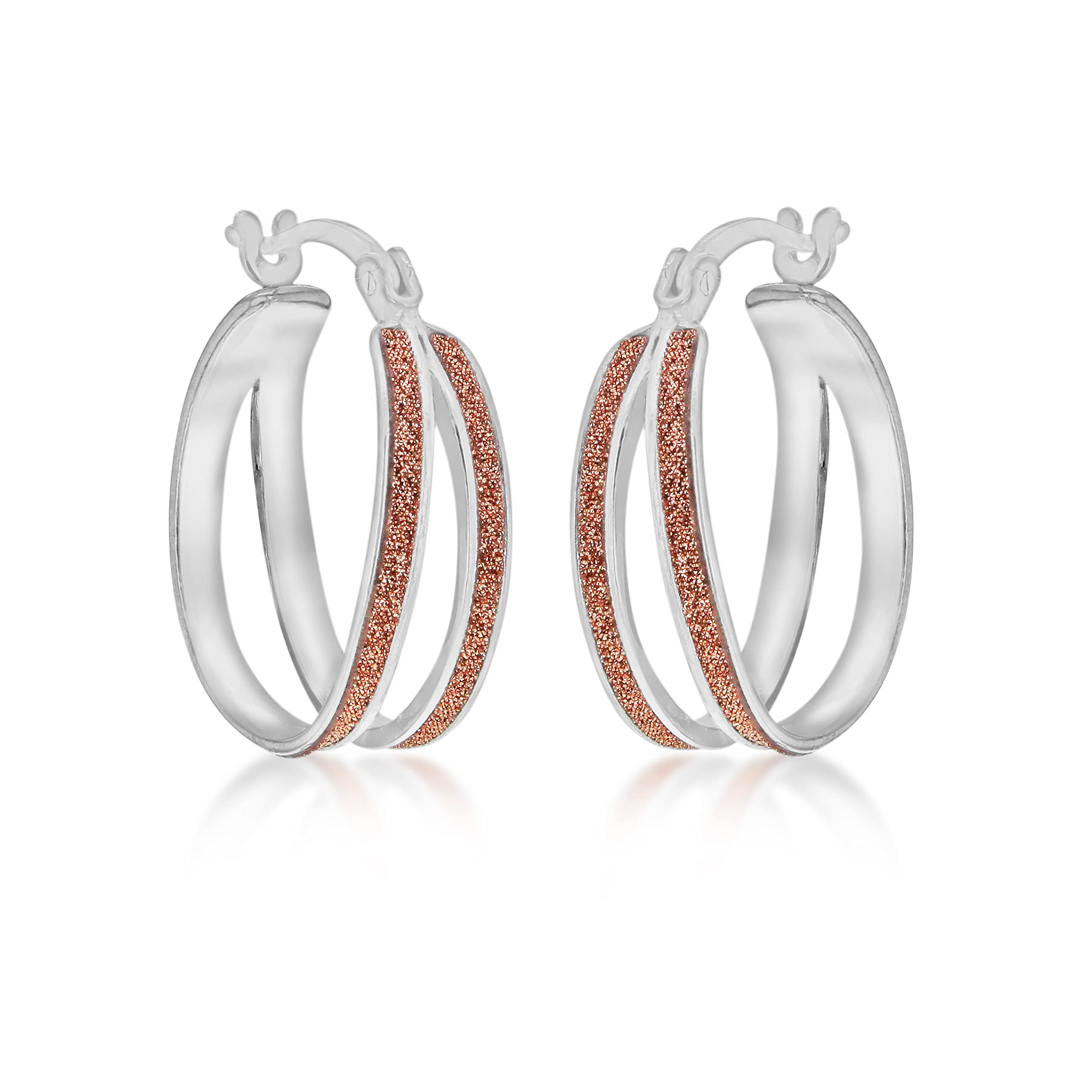 Tuscany Silver Women's Sterling Silver Rhodium Plated Rose Stardust Double 15 mm Creole Earrings