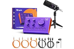 Synido Podcast Equipment Bundle Audio Interface All-in-One Live Sound Card Podcast Production Studio Aluminum Body for beginner with Microphone for Live Streaming, PC, Mac, Recording, Gaming, Guitar