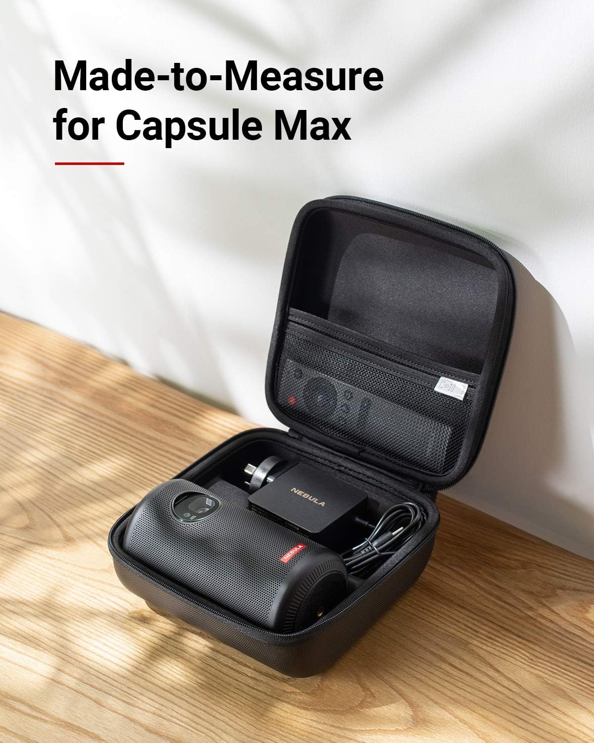 NEBULA Capsule Max Official Travel Case, By Anker, Polyurethane Leather, Soft Ethylene-Vinyl Acetate Material, Splash-Resistance, Premium Protection Projector Travel Case - Image 4