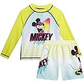 Disney Boys Rash Guard Set - 2 Piece Mickey Mouse Cars Lighting McQueen Buzz Lightyear Lilo and Stitch Boys Swim Set