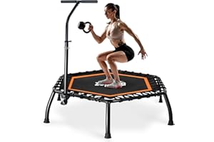 Zupapa Rebounder Trampoline for Adults with Adjustable bar Indoor Mini Small Fitness Workout Exercise Trampolines for Kids with Handle Silent Bungee Cords 40" 45" 300LBS Weight Capacity