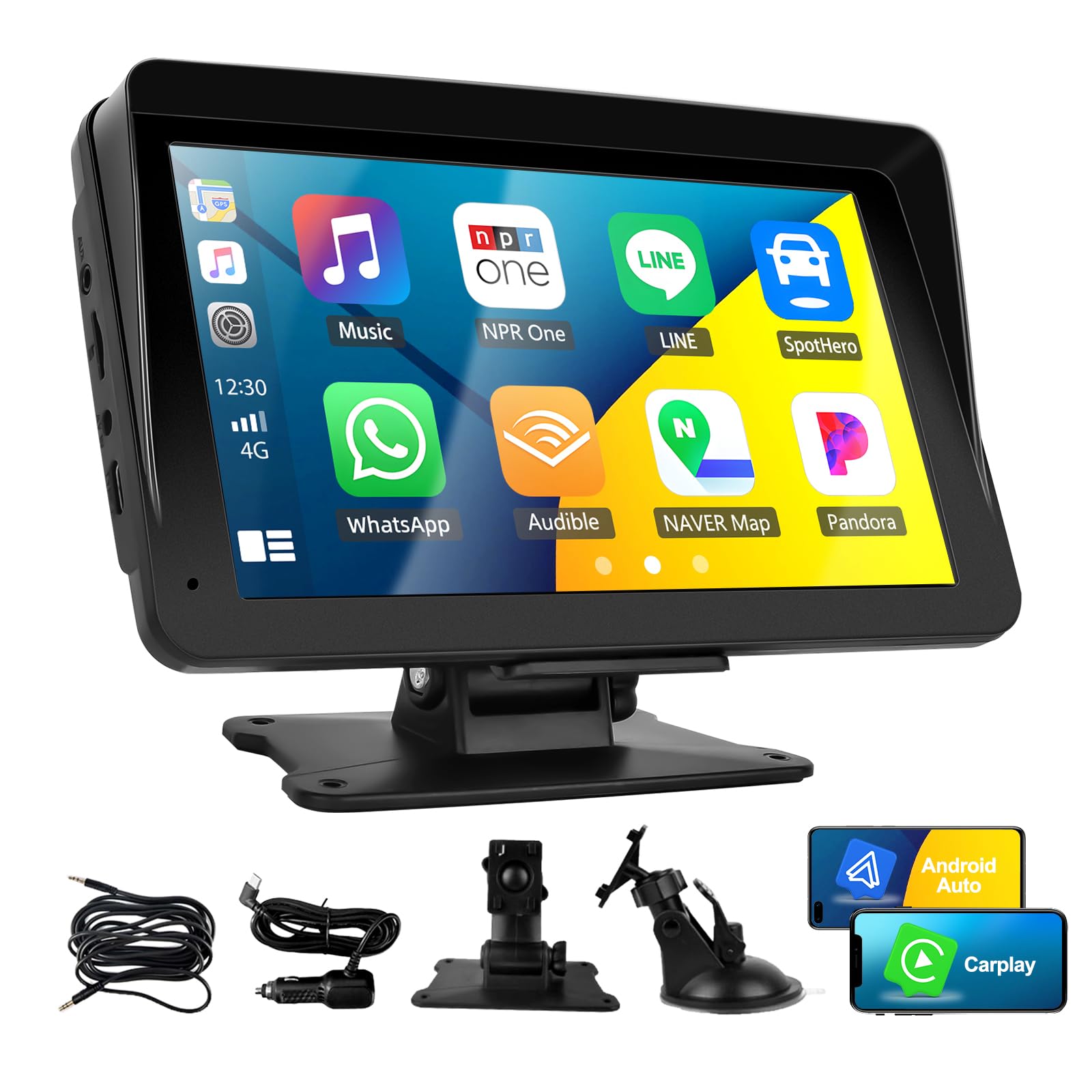 Wireless Apple Carplay & Android Auto Portable Car Stereo 7" Touchscreen Car Radio Receiver Portable Car Play Screen with Bluetooth Hands-Free Calling, Siri/FM/AUX/Airplay/Mirror Link