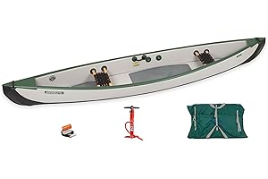 Sea Eagle TC16 Inflatable 16’ High Pressure Drop Stitch Travel Canoe-Wood Web Seats, Pump, Bag and Optional Paddles for Lakes, Rivers & Bays-Easy to Transport, Pack & Stow