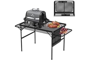 BMMXBI Portable Folding Picnic Table with Carry Handle, Outdoor Grill Camping Table with Mesh Bag, Side Tables, with Metal Grid Desktop Adjustable Height Folding Table, for Ninja Blackstone Flat Top Griddle