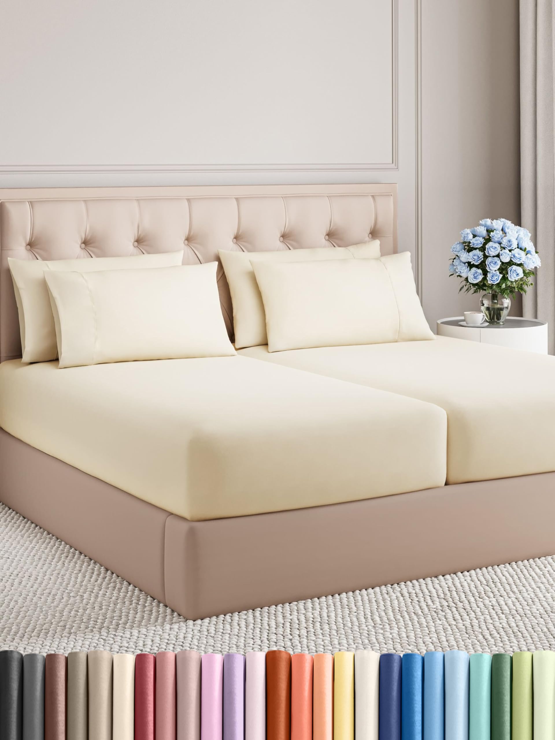 Photo 1 of CGK Linens Split King 7 Piece Sheet Set - Cooling Sheets for Hot Sleepers - Hotel Luxury Bedding Set with 8-16 Inch Deep Pockets - 1 Flat & 2 Fitted & 4 Pillowcases - Soft & Wrinkle Free - Split King