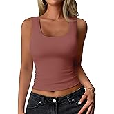 YUCOLEN Women's Double Lined Tank Top Fitted Scoop Neck Casual Basic Summer Tank Sleeveless Tops