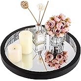 Hipiwe Glass Mirror Perfume Tray 11.8" Black Wooden Vanity Makeup Tray Coffee Table Centrepiece Jewelry Trinket Organizer Decorative Tray for Dresser Bathroom Countertop Storage