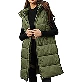 PUWEI Long Puffer Vest Women Quilted Hooded Vest Padded Sleeveless Coat Jackets With Pockets
