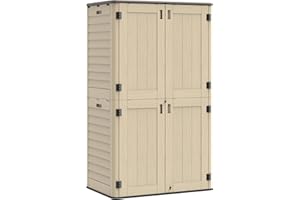 IWDOO Vertical Outdoor Storage Shed, 60 Cu.Ft Resin Storage Cabinet Waterproof with Lockable Floor, All-Weather Tall Backyard Shed for Patio Furniture, Garage, Garden, Porch (Khaki)