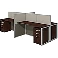 Bush Business Furniture Easy Office 60W 4 Person Cubicle Desk with File Cabinets and 45H Panels in Mocha Cherry