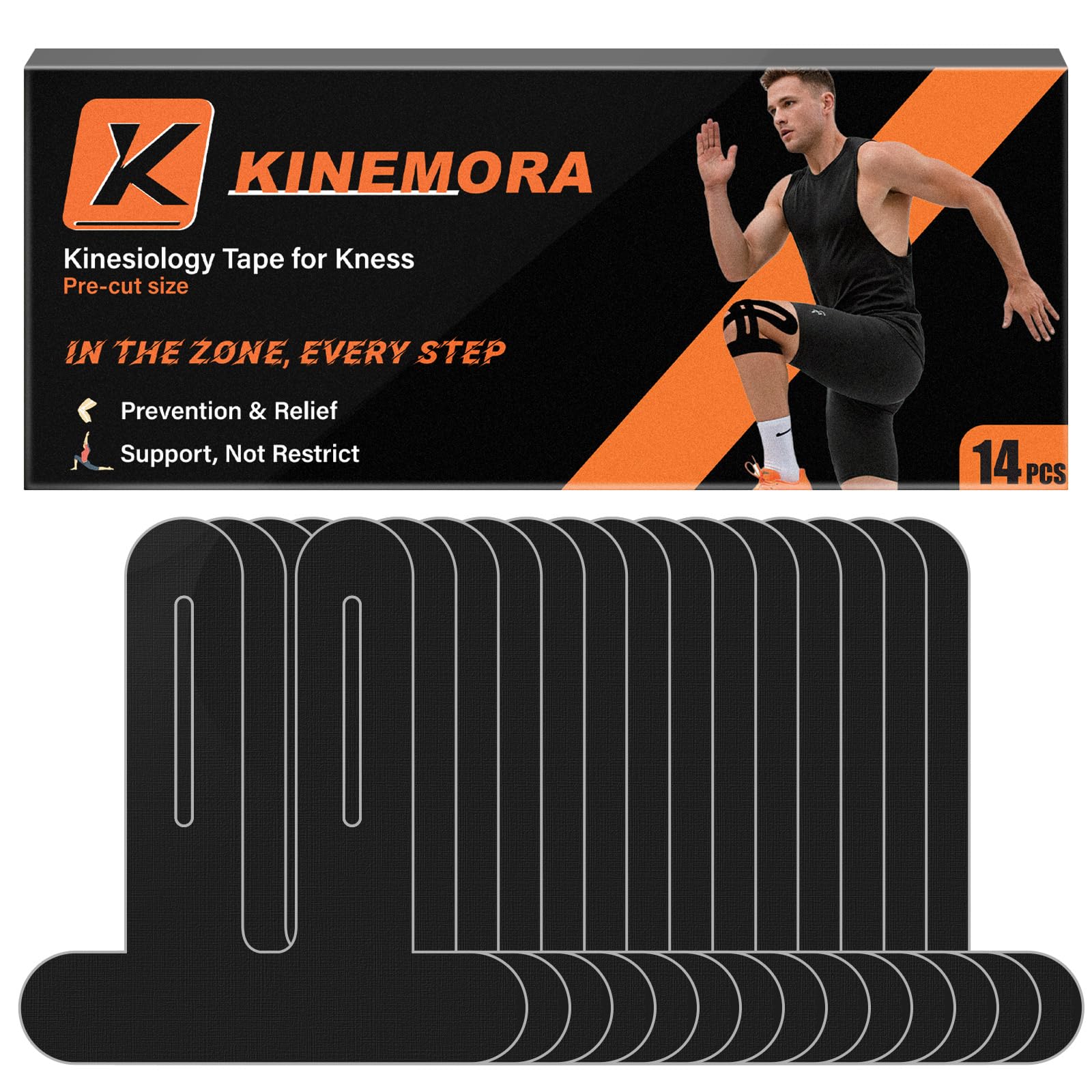 Photo 1 of 14 Pcs Precut Kinesiology Tape for Knees - Knee Support & Stability, Reduces Pressure Feel, Waterproof, Elastic Strong Adhesive Athletic Tape, Latex-Free, Breathable, for Running, HIIT, Squats